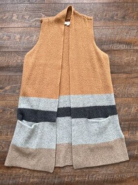 LOFT Cozy Open-Front Knit Vest - Camel